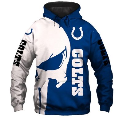 NFL Indianapolis Colts Punisher Skull Blue Pullover Hoodie