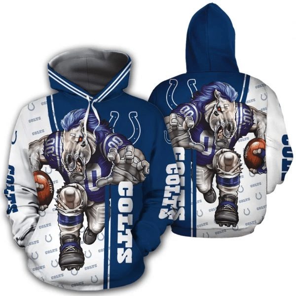NFL Indianapolis Colts Blue White Mascot Pullover Hoodie NFL Indianapolis Colts Blue White Mascot Pullover Hoodie