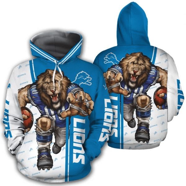 NFL Detroit Lions Blue White Mascot Pullover Hoodie NFL Detroit Lions Blue White Mascot Pullover Hoodie