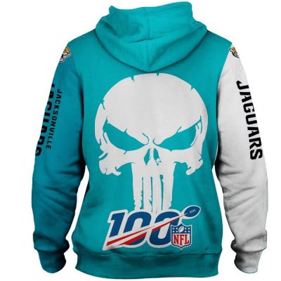 NFL Jacksonville Jaguars Punisher Skull Teal Pullover Hoodie