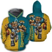 NFL Jacksonville Jaguars Mascot Teal Gold Pullover Hoodie