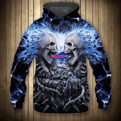 NFL Buffalo Bills Skull Stone Fighting Pullover Hoodie