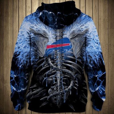 NFL Buffalo Bills Skull Stone Fighting Pullover Hoodie