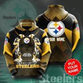 NFL Pittsburgh Steelers Custom Name Flower Skull Pullover Hoodie