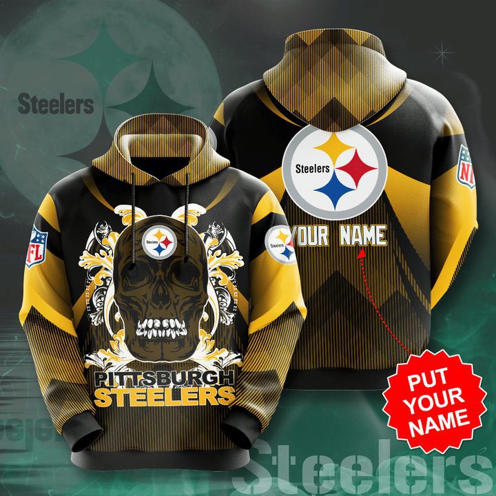NFL Pittsburgh Steelers Custom Name Flower Skull Pullover Hoodie NFL Pittsburgh Steelers Custom Name Flower Skull Pullover Hoodie