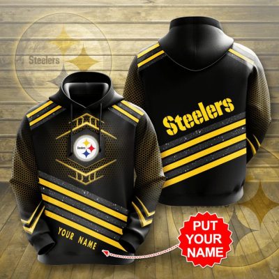 NFL Pittsburgh Steelers Custom Name Black Golden Pullover Hoodie V3