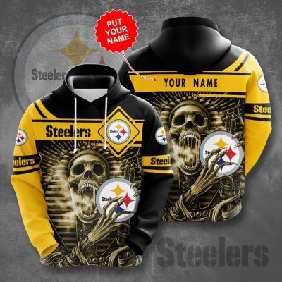 NFL Pittsburgh Steelers Custom Name Smoke Skull Pullover Hoodie