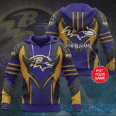 NFL Baltimore Ravens Custom Name Purple Gold Pullover Hoodie