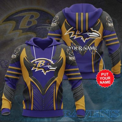 NFL Baltimore Ravens Custom Name Purple Gold Pullover Hoodie