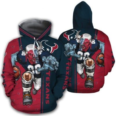 NFL Houston Texans Red Blue Mascot Pullover Hoodie