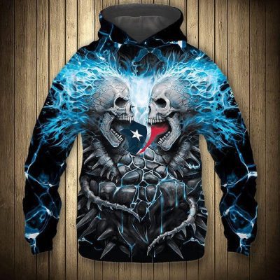 NFL Houston Texans Blue Halloween Skull Pullover Hoodie