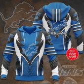 NFL Detroit Lions Custom Name Blue Silver Pullover Hoodie