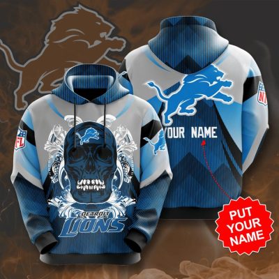 NFL Detroit Lions Custom Name Blue Skull Pullover Hoodie V2