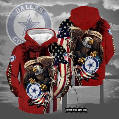NFL Dallas Cowboys Custom Name One Nation Under God Pullover Hoodie