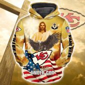 NFL Kansas City Chiefs Custom Name Gold Under God Pullover Hoodie
