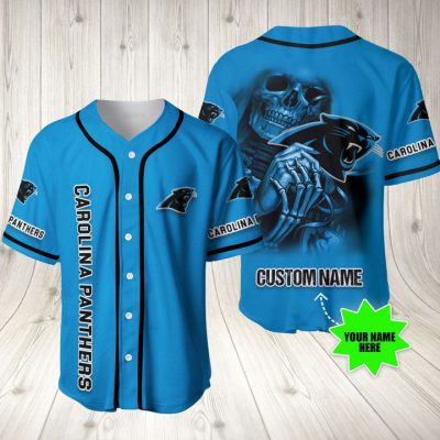 NFL Carolina Panthers Custom Name Skull Blue Baseball Jersey