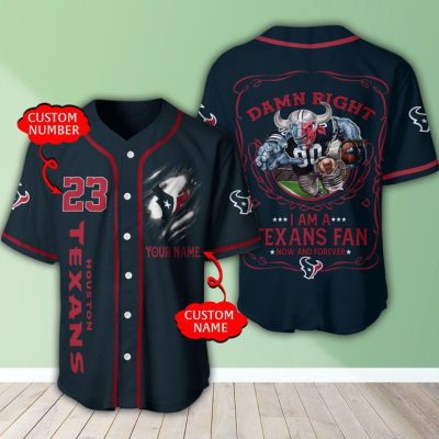 NFL Houston Texans Custom Name Number Blue Baseball Jersey