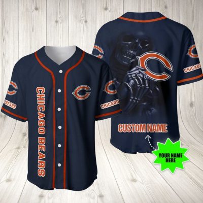 NFL Chicago Bears Custom Name Skull Fashion Baseball Jersey