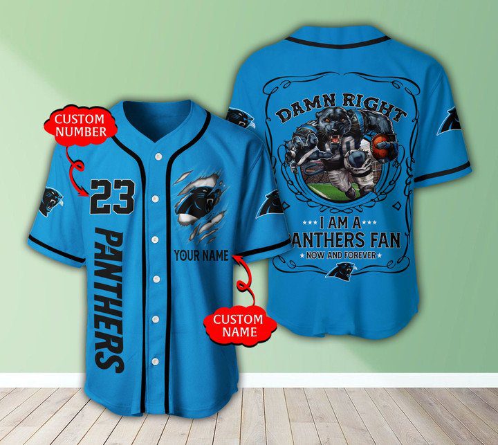 NFL Carolina Panthers Custom Name Number Blue Baseball Jersey V2 NFL Carolina Panthers Custom Name Number Blue Baseball Jersey V2