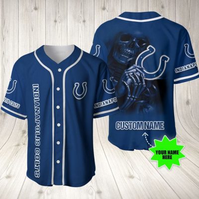 NFL Indianapolis Colts Custom Name Skull Blue Baseball Jersey