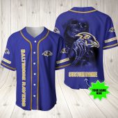 NFL Baltimore Ravens Custom Name Skull Purple Baseball Jersey