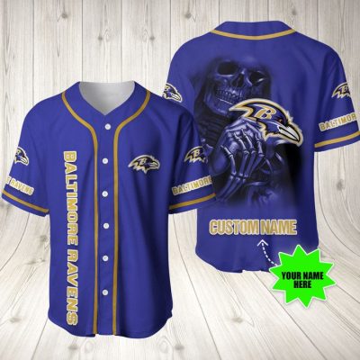 NFL Baltimore Ravens Custom Name Skull Purple Baseball Jersey