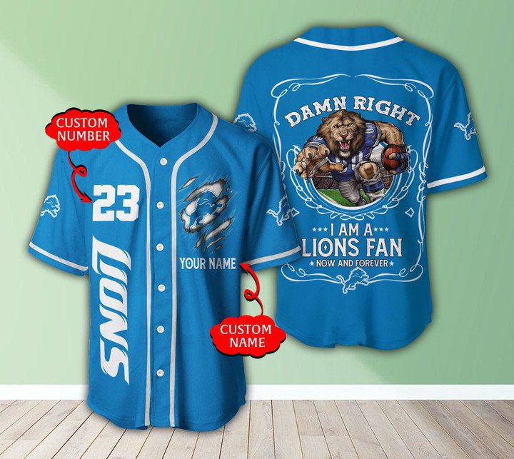 NFL Detroit Lions Custom Name Number Blue Baseball Jersey NFL Detroit Lions Custom Name Number Blue Baseball Jersey