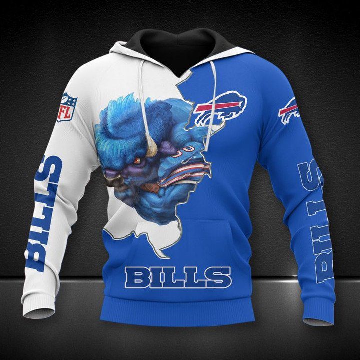 NFL Buffalo Bills White Blue Mascot Pullover Hoodie NFL Buffalo Bills White Blue Mascot Pullover Hoodie