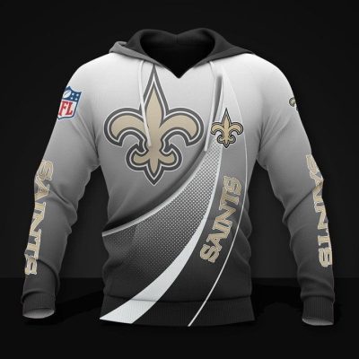NFL New Orleans Saints Grey White Curve Graphic Pullover Hoodie