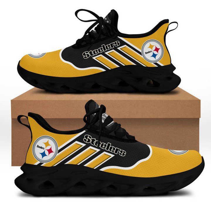 NFL Pittsburgh Steelers Golden Black Logo Sneakers Max Soul Shoes NFL Pittsburgh Steelers Golden Black Logo Sneakers Max Soul Shoes