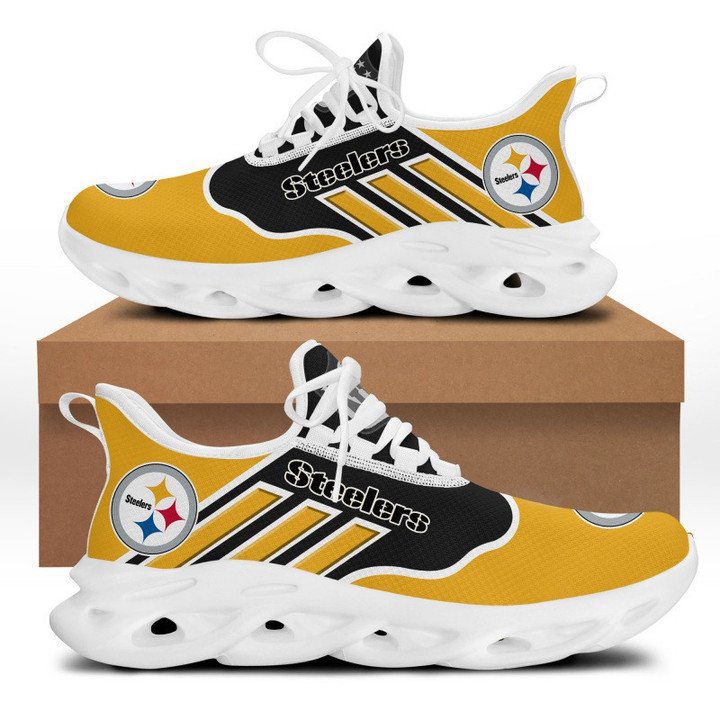NFL Pittsburgh Steelers Golden Black Logo Sneakers Max Soul Shoes NFL Pittsburgh Steelers Golden Black Logo Sneakers Max Soul Shoes