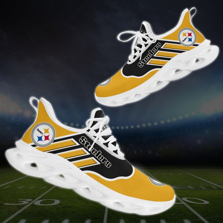NFL Pittsburgh Steelers Golden Black Logo Sneakers Max Soul Shoes NFL Pittsburgh Steelers Golden Black Logo Sneakers Max Soul Shoes