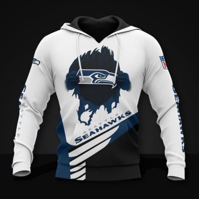 NFL Seattle Seahawks White Navy Pullover Hoodie