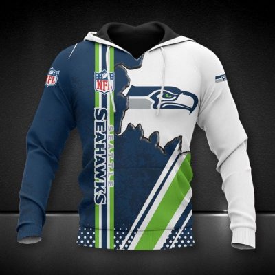 NFL Seattle Seahawks Navy White Pullover Hoodie