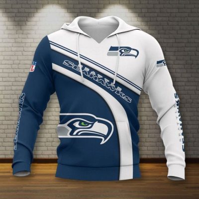 NFL Seattle Seahawks Navy White Pullover Hoodie V2