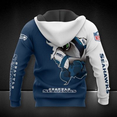 NFL Seattle Seahawks Navy White Mascot Pullover Hoodie