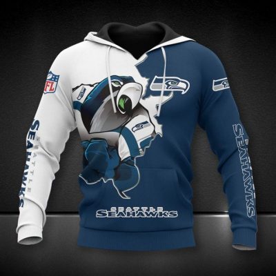 NFL Seattle Seahawks Navy White Mascot Pullover Hoodie