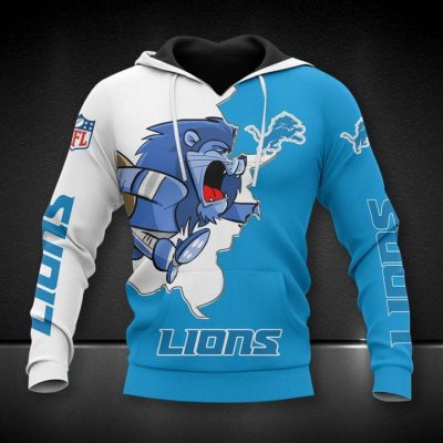 NFL Detroit Lions Blue White Pullover Hoodie V2