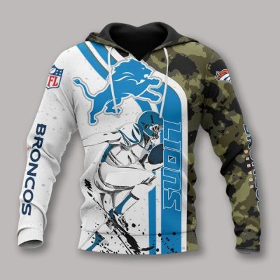NFL Detroit Lions White Blue Camo Pullover Hoodie