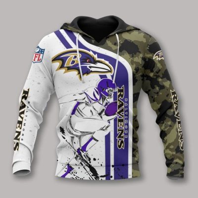 NFL Baltimore Ravens White Purple Camo Pullover Hoodie