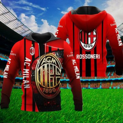 AC Milan Rossoneri Red Black Pattern Pullover Hoodie