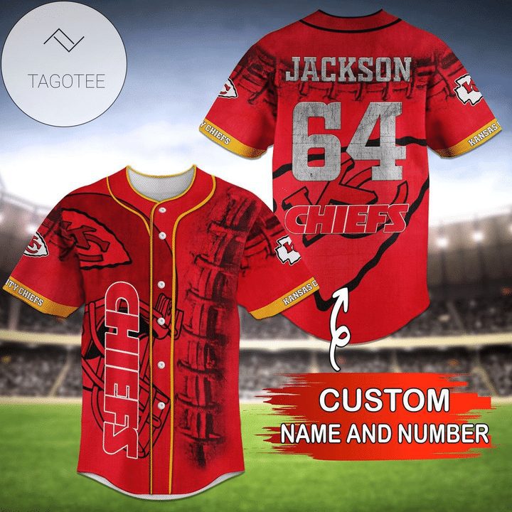 NFL Kansas City Chiefs Custom Name Number Red Baseball Jersey NFL Kansas City Chiefs Custom Name Number Red Baseball Jersey
