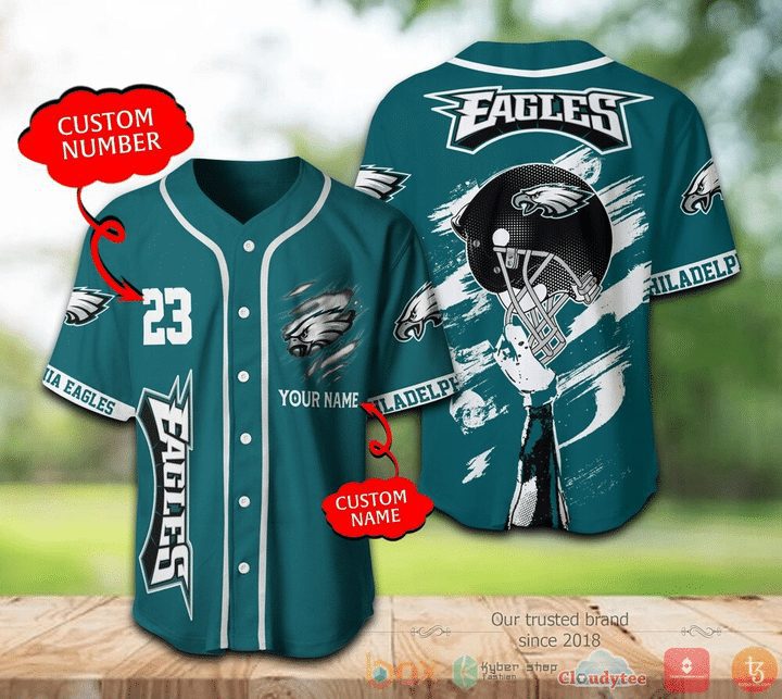 NFL Philadelphia Eagles Custom Name Helmet Baseball Jersey NFL Philadelphia Eagles Custom Name Helmet Baseball Jersey