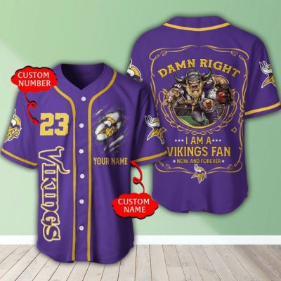 NFL Minnesota Vikings Custom Name Number Damn Right Baseball Jersey