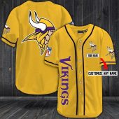 NFL Minnesota Vikings Custom Name Yellow Simple Baseball Jersey