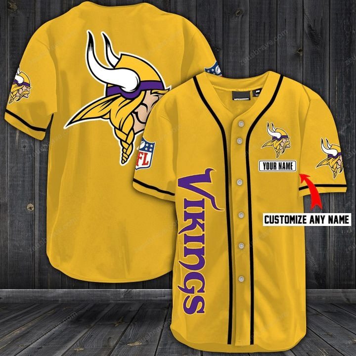 NFL Minnesota Vikings Custom Name Yellow Simple Baseball Jersey NFL Minnesota Vikings Custom Name Yellow Simple Baseball Jersey