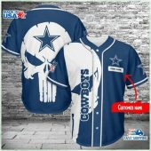 NFL Dallas Cowboys Custom Name White Blue Blue Baseball Jersey