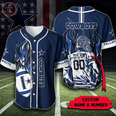 NFL Dallas Cowboys Custom Name Number Navy Fire Baseball Jersey