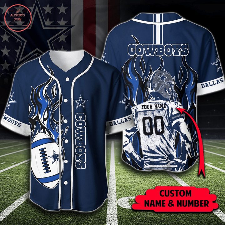 NFL Dallas Cowboys Custom Name Number Navy Fire Baseball Jersey NFL Dallas Cowboys Custom Name Number Navy Fire Baseball Jersey