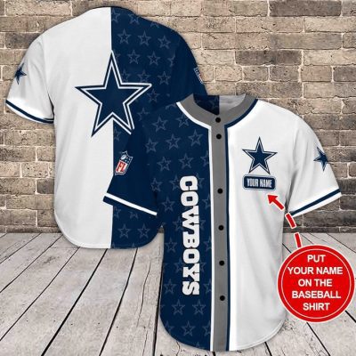 NFL Dallas Cowboys Custom Name White Blue Stars Baseball Jersey
